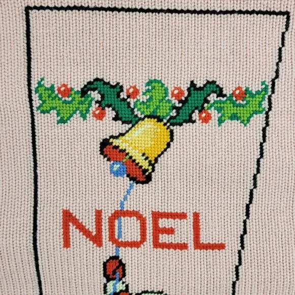 VTG Completed Needlepoint Christmas Stocking Kit Pink Wool Noel Santa Holiday